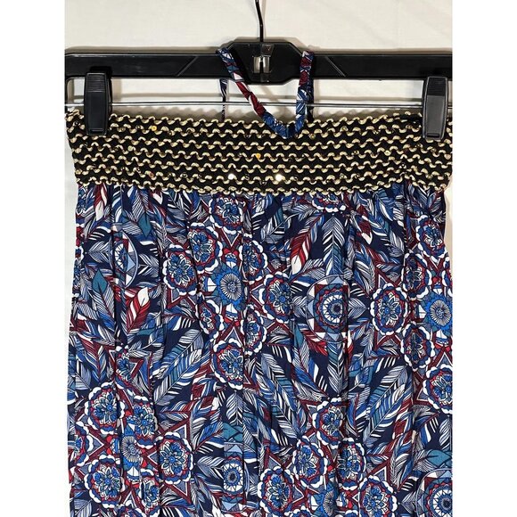 jumpsuit romper shorts tie around neck floral blue elastic waist & top M READ - Picture 3 of 9